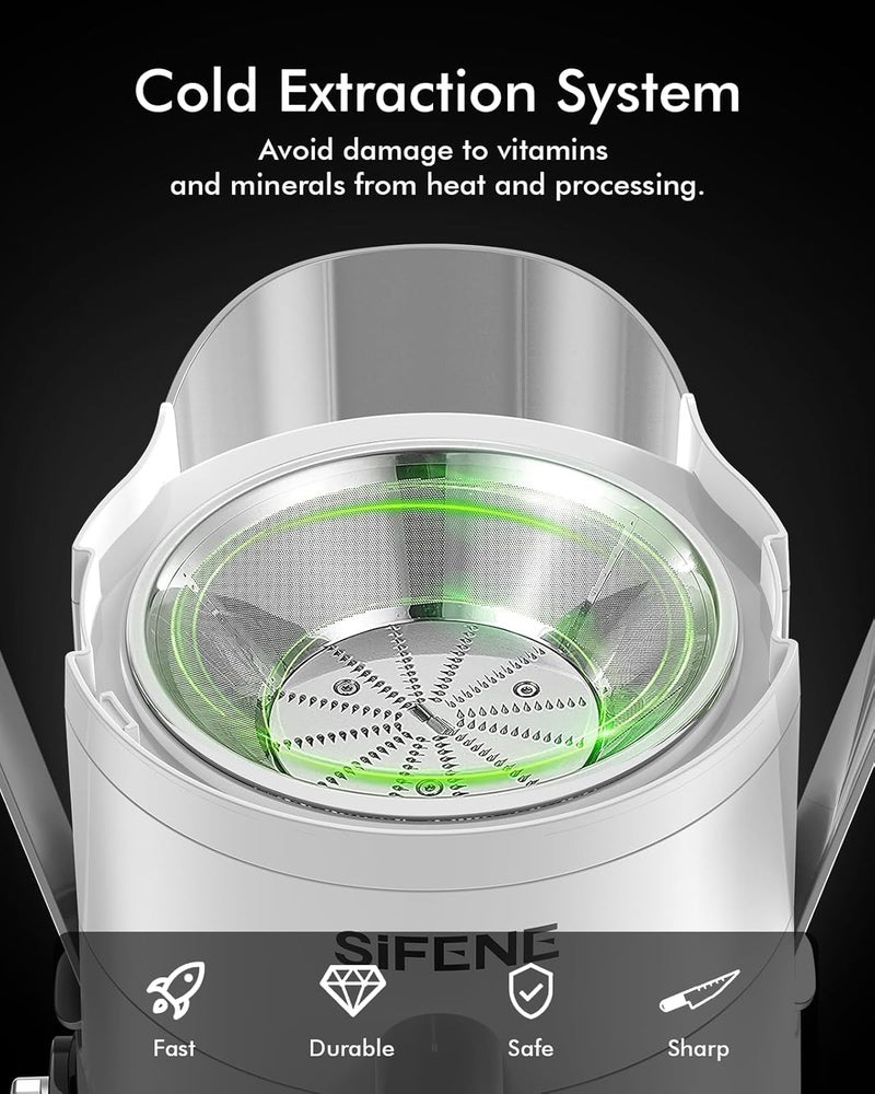 SIFENE Compact Centrifugal & Masticating Juicer, Efficient 3-Speed Fruit & Vegetable Extractor, Easy to Clean, BPA-Free, Dishwasher Safe Parts, Ideal for Daily Fresh Juice at Home, White - Image 5